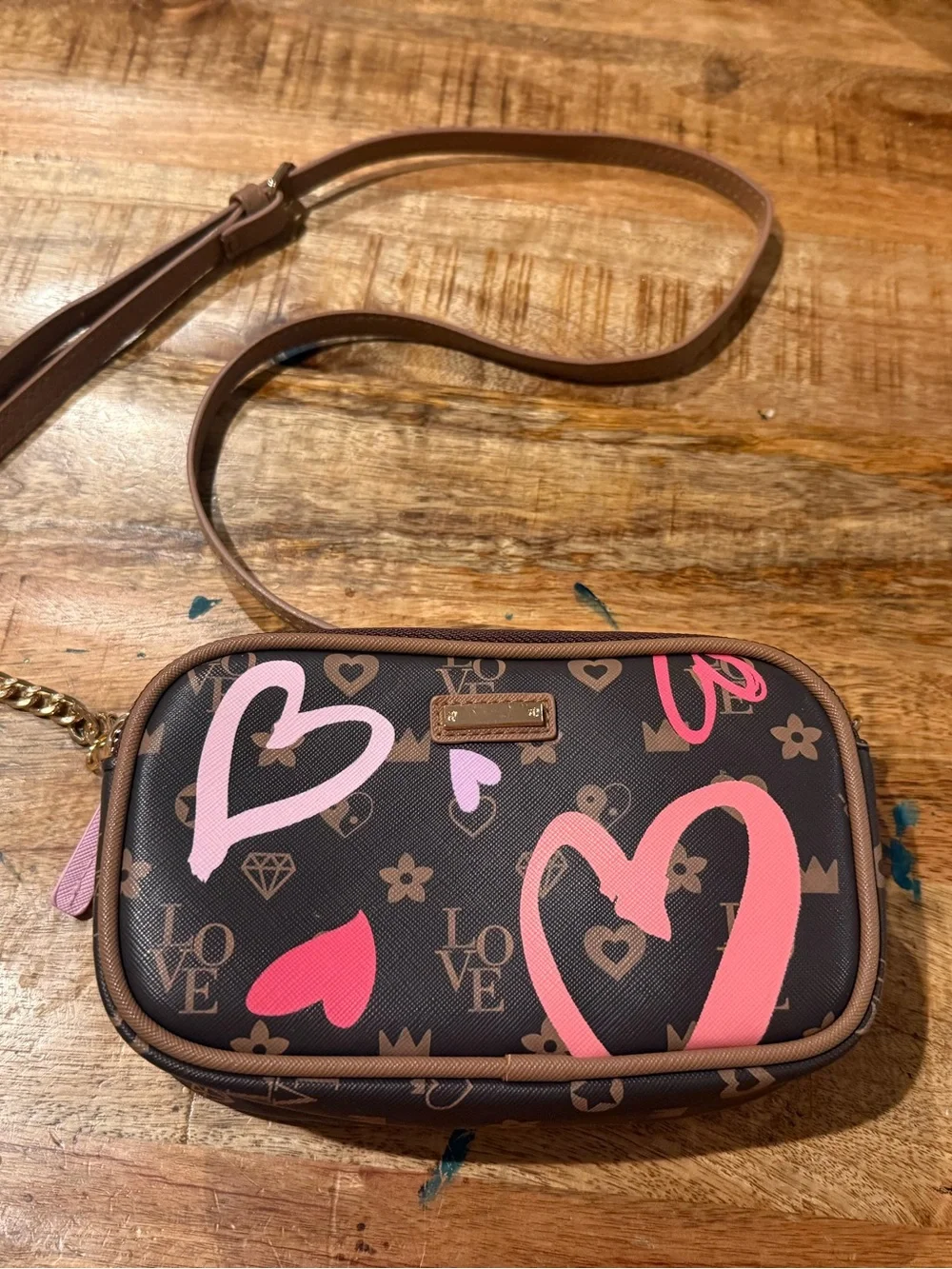 Love Heart Monogram Print Crossbody Bag
